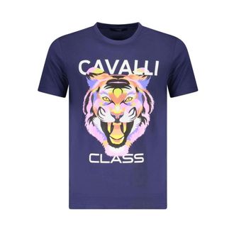 Cavalli T-Shirts, male, Blue, Size: 2XL Blue Cotton Crew Neck T-Shirt