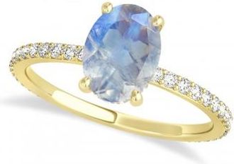 Allurez Oval Moonstone & Diamond Hidden Halo Engagement Ring 14k Yellow Gold (0.76ct)