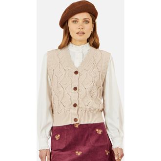 Yumi Button Up Chunky Cable Knit Waistcoat in Ivory at Nordstrom, Size Medium