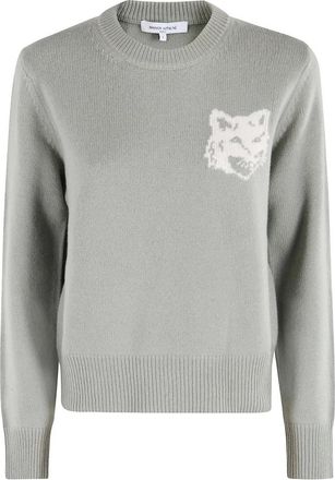 Maison Kitsun&eacute; Fox Head Intarsia Merino Jumper - Dames - Ronde hals truien - Groen - M - Wol - Truien & Vesten