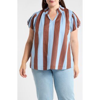 Sugarlips Evabelle Puff Sleeve Top in Brown-Blue at Nordstrom, Size 1X