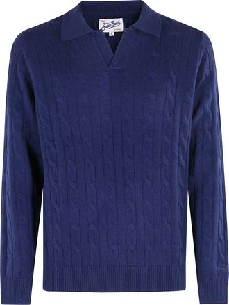 MC2 Saint Barth Truien & Vesten, Heren, Blauw, M, Wol, Downing Braid Polo Sweater