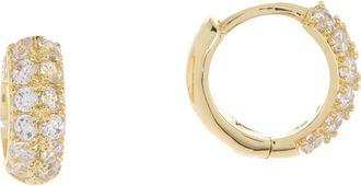 Nordstrom Rack Double Row Pave CZ 10mm Huggie Hoop Earrings in Clear- Gold at Nordstrom Rack