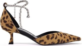 Jimmy Choo London Dierenprint Kristal Enkelband Hakken - Dames - Pumps - Beige - 38 EU - Schoenen