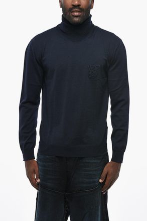 Valentino Maglia in Lana Vergine a Collo Alto con Monogram Ricamato Valentino