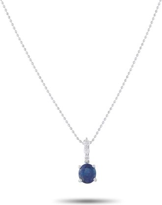 Luxury Bazaar 18K White Gold 0.10ct Diamond and Sapphire Pendant Necklace MF09-041426