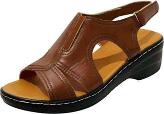 Generic wedge sandals for women uk fish mouth Open Toe sandal Slingback Low Heels hollow out breathable sandal Adjustable Ankle Strap sandals Leather Comforta