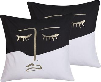 Beliani Beliani - Set of 2 Decorative Throw Cushion Face Motif 45 x 45 cm Black and White Abelia