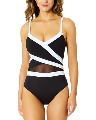 Anne Cole Cross Over Colorblock Mesh One-Piece