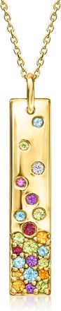 Ross-Simons Scattered Multi-Gemstone Bar Pendant Necklace in 18kt Gold Over Sterling
