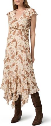 Paige Eleonora Ruffle Print Silk Midi Dress in Ecru Multi at Nordstrom, Size 00
