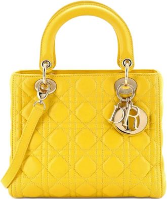 Dior Borsa a tracolla Lady Dior media in pelle di agnello trapuntata con motivo Cannage - Giallo