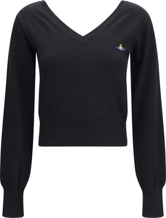 Vivienne Westwood Womens V-Neck Sweater Beatrice Black Cotton Cashmere