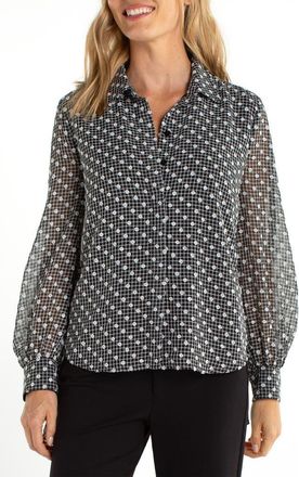 Liverpool L.A. Balloon Sleeve Button-Up Top in Black/White Plaid at Nordstrom, Size X-Large P
