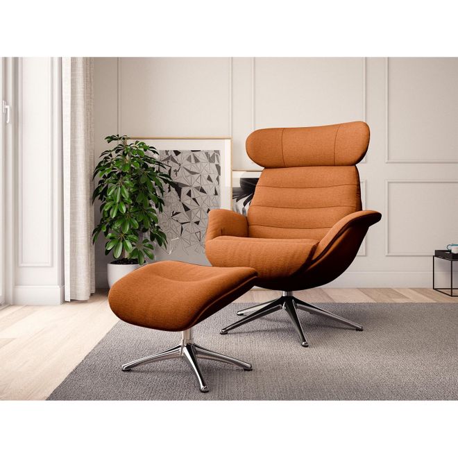 Studio Copenhagen home24 Relaxsessel LESO Braun Webstoff Saia mit Hocker Chrom glänzend 90 x 107 x 90cm ab 1.199,99 €