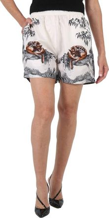 Burberry Ladies Deer Sketch Print Mulberry Silk Shorts, Brand Size 10 (US Size 8)