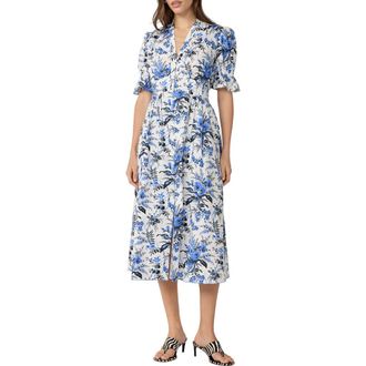 Diane Von F&uuml;rstenberg Erica Floral Button-Up Midi Dress in Hibiscus Dot /Avalon White at Nordstrom, Size 10