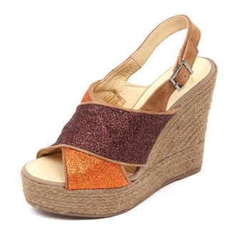 Espadrilles Glitter sleehak sandaal in oranje - Dames - Sleehakken - Bruin - 37 EU - Schoenen