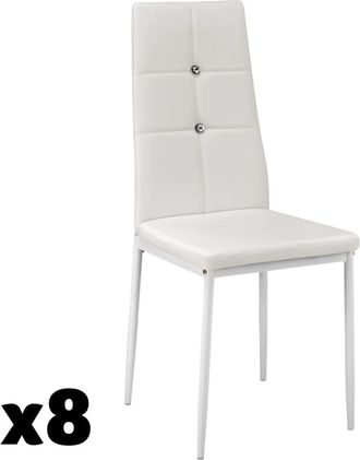 TecTake 8 sillas de comedor polipiel con brillantes 40 x 42 x 97 cm blanco