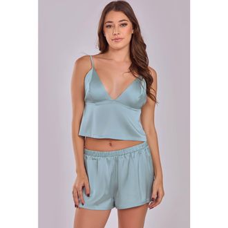 iCollection Satin Cami and Shorts Pajama Set in Sage at Nordstrom, Size X-Small