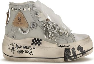 R13 Womens High Top Sneakers Off White With Charms Upper: Polyurethane Trainers