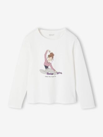 Vertbaudet M&auml;dchen Shirt mit Ballerinamotiv, Recycling-Baumwolle wollwei&szlig;