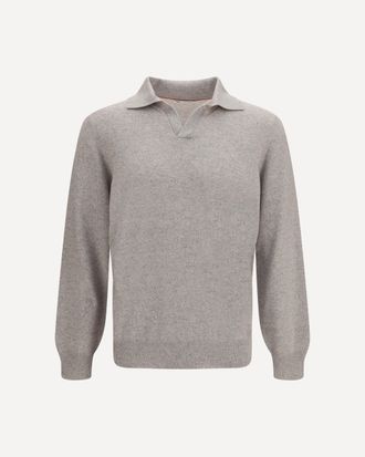 Brunello Cucinelli Moulin&eacute; cashmere knit Polo Male 52
