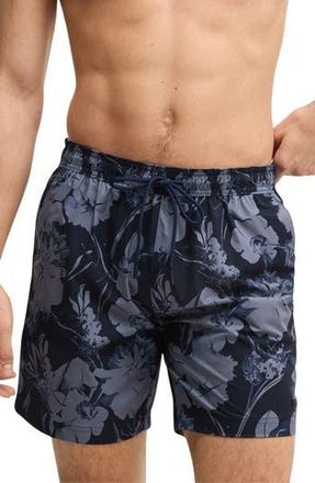 BOSS Alain Floral Stretch Swim Trunks in Navy at Nordstrom Rack, Size Small