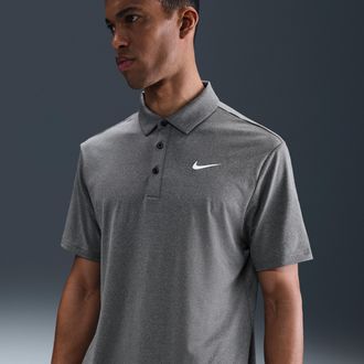 Nike Mens Tour Dri-FIT Heathered Golf Polo in Black | FZ7473-010