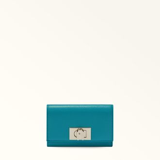 Furla 1927 Compact Wallet M Turchese A Blue Textured Leather Woman