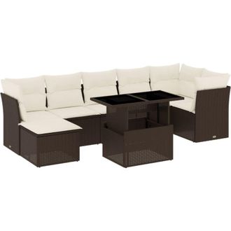 vidaXL Set Sof&aacute;s De Jard&iacute;n 8 Piezas Y Cojines Rat&aacute;n Sint&eacute;tico Marr&oacute;n Vidaxl