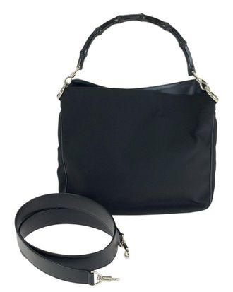 Gucci Black Nylon & Leather Bamboo Shoulder Bag (Authentic Pre-Loved)