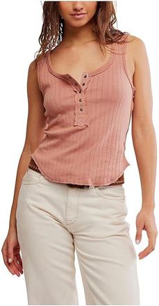 Free People Care Bryson Henley Tank Top Womens Clothing Tawny Birch : MD (Womens 8-10), Cotton