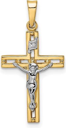 Diamond2Deal 14k Two-tone Gold Polished Solid INRI Crucifix Pendant