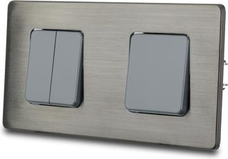 OEM Interruptor De Luz Triple Unipolar De Acero Cepillado Gris Pvd Color Gris Plomo