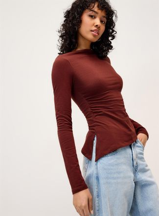 Twik Womens Asymmetrical hem boat-neck T-shirt