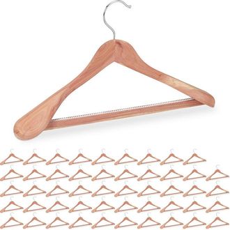 Relaxdays 50 Perchas Traje Madera De Cedro, Contra Polillas, Antideslizantes, Hombros Anchos, Barra, 45 Cm, Marr&oacute;n