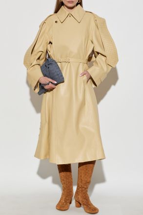 Bottega Veneta Leather Trench Coat, Womens, Beige