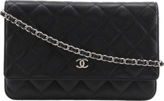 Chanel Black Grained Calfskin Chain/Shoulder Wallet (Pre-Owned)