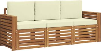 vidaXL Juegos De Sof&aacute;s 3 Uds. Natural Y Crema Madera De Acacia S&oacute;lida Vidaxl