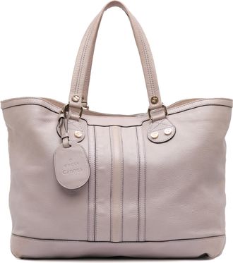 Gucci Pre-owned Womens Cannes Tote Bag Stripe Leather - Silver - One Size