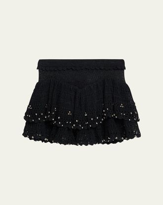 Isabel Marant Metuanie Tiered Crochet Knit Mini Skirt