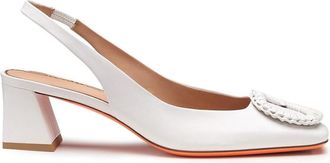 Santoni Slingback met halfhoge hak - Dames - Pumps - Wit - 37 EU - Leer - Schoenen