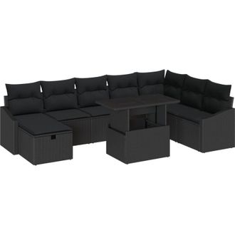 vidaXL Conjunto De Sof&aacute; De Jard&iacute;n 9 Pcs Negro Rat&aacute;n Sint&eacute;tico