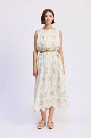 En Saison Bartlet Cropped Top In White/yellow/blue