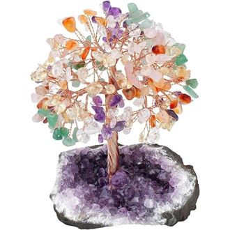 OEM &Aacute;rbol De La Vida Con 7 Chakras, Cristales Naturales - Base De Amatista - Decoraci&oacute;n De Mesa Feng Shui - Adorno Energ&eacute;tico 11-15 Cm -crezuo
