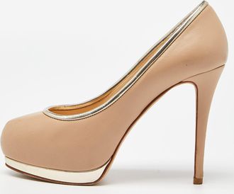 Giuseppe Zanotti Beige Leather Platform Round Toe Pumps