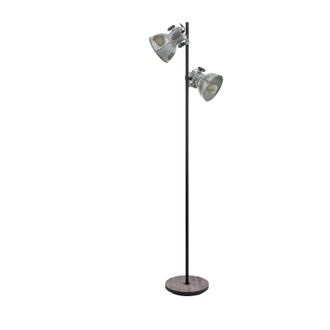 Loops Standing Floor Lamp Light Black & Raw Steel Wood Base 2 x 40W E27 Bulb