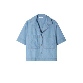 Paul Smith Chambray Patch-Pocket Short Sleeve Shirt - female - Paul Smith - Shirts - Blue - S - Blouses & Shirts