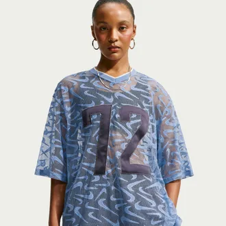 Nike Womens Nike Sportswear Chill Lace Oversized Jersey in Blue | IM8387-486